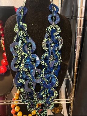 Sassy Jones Blue and Lime Resin Link Necklace